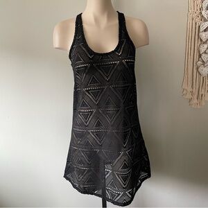 Lagaci Beach Dress Cover Up Black Racerback Mesh Swim Swimwear Crochet Medium
